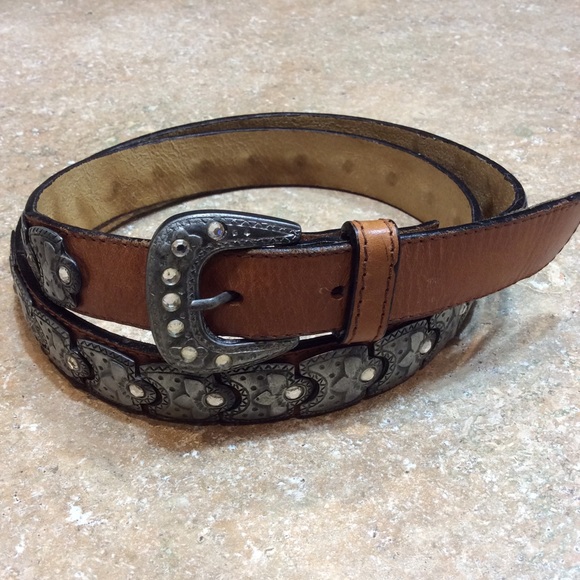 LEATHER BELT WITH RHINESTONES - Picture 1 of 6